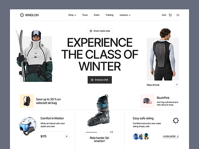 Windlon - Winter Sports Gear & Experiences - Web Design ecommerce gear brand landing page landingpage outdoor ecommerce skii skii activities skii resort skiing snow snowboarding sports gear website web design webdesign website design winter accessories winter activities winter adventure winter gear winter sports