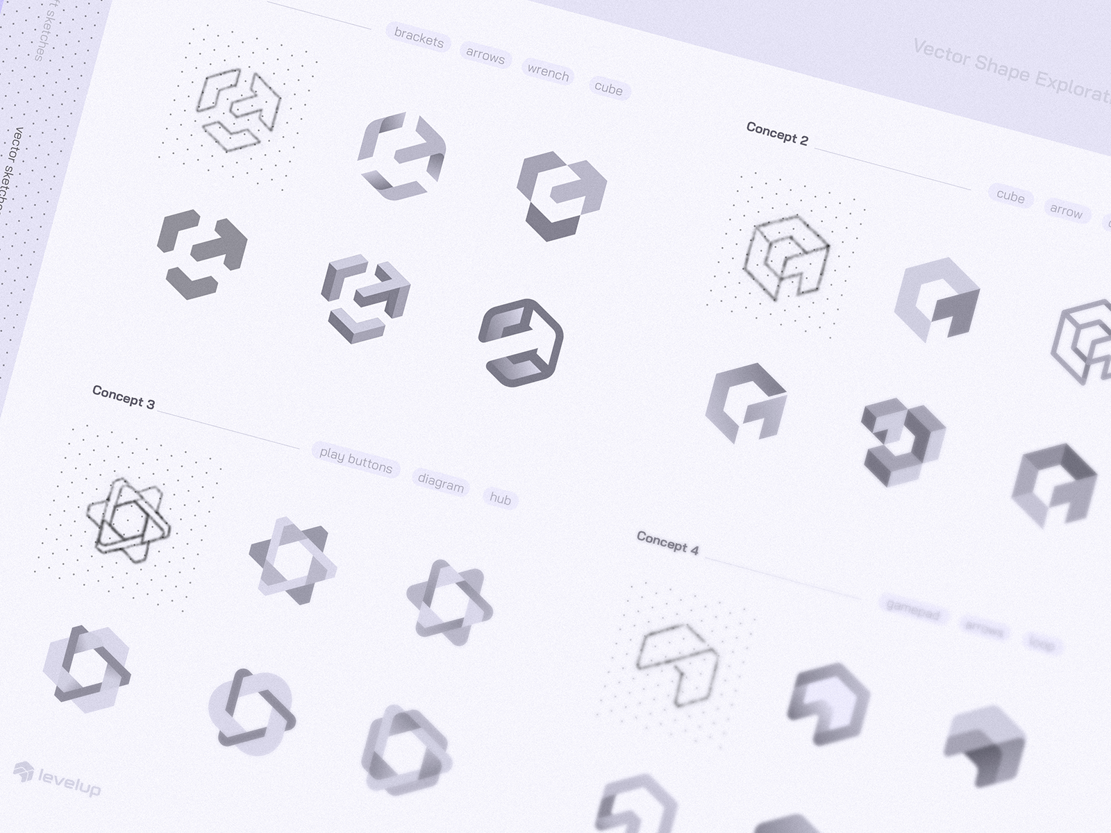 Level Up Vector Sketches - Full Exploration ai analytics b2b branding code cybersports esports gamepad gaming identity lepisov logo marketing rebrand saas web3