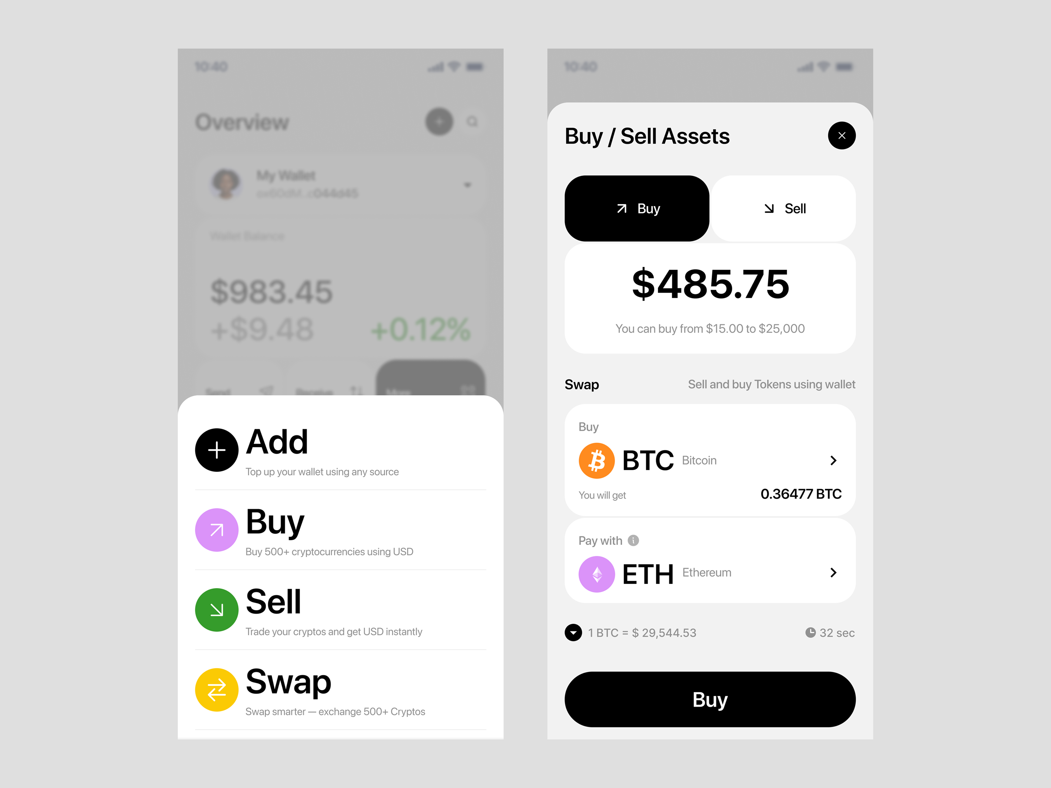 Mobile App Design - Crypto add fund bitcoin blockchain buy and sell crypto crypto app crypto mobile app crypto wallet investment app mobile app mobile app design product design token trading app ui ui ux user experience ux wallet