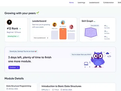 E-Learning Dashboard coursera dashboard edtech education learning mascot owl udemy uxcel web
