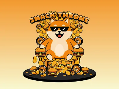 Shiba on the Snack Throne 🍔👑 2d art burger art cartoon design character design crypto art crypto design crypto meme cute illustration digital illustration dog mascot food meme funny meme kawaii style logo mascot meme coin meme token nft art shiba inu snack inu vector illustration