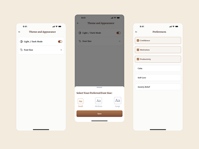 Design That Adapts to You — Preferences & Theme app design branding clean ui darkmode design illustration lightmode minimaldesign mobile app mobile app design mobileappdesign mobiledesign personalization preferencesscreen themeswitch userinterface uxdesign wellnessapp