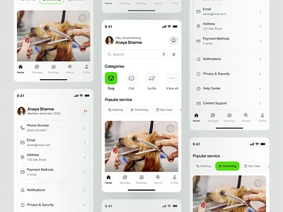 Pine & Paw Pet Care App UI animal dog etshopapp figma mobile app pet app pet care petcareapp petgrooming petwellness