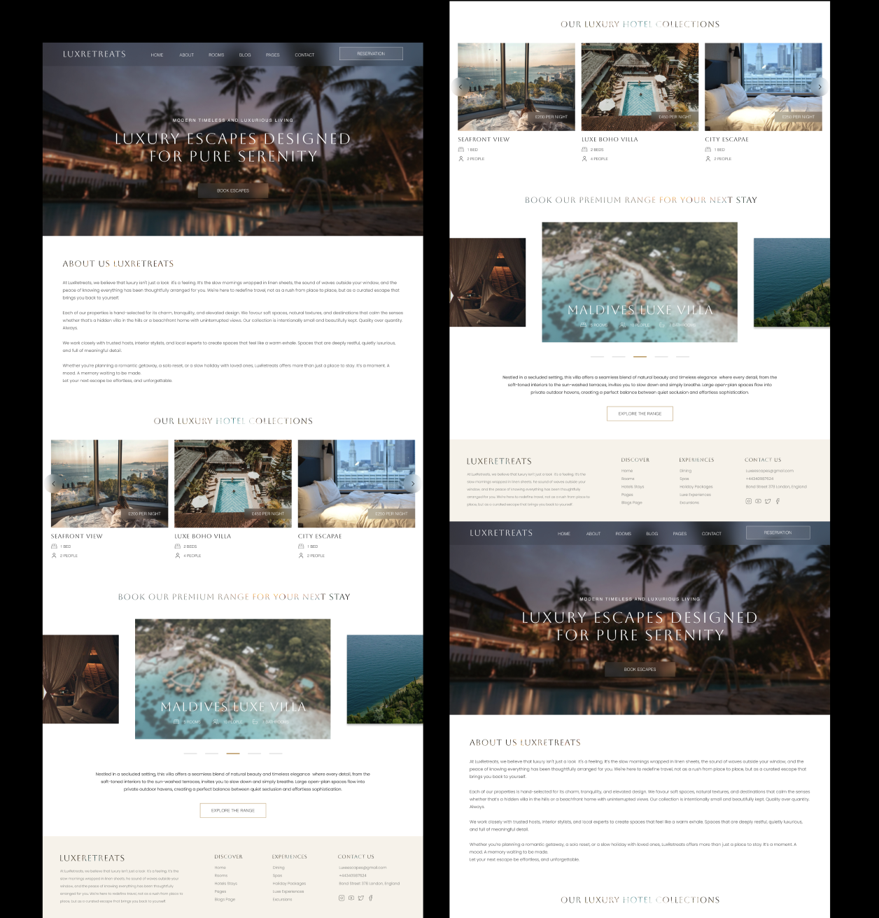 LuxRetreats Website – Luxury Travel Experience architecture design figma holiday illustration luxury luxurywebsite minimaldesign modern moderndesign popular trending ui uiux vacation webdesign
