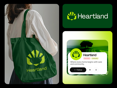 Heartland—Real Estate Brand Identity brand design brand identity branding community logo design green logo home logo house logo housing logo logo logo mark logo type minimal realestate logo deisgn realestatebrandidentity realestatelogo redesign
