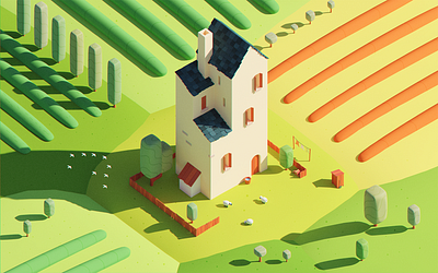 Farm 3d render 3dillustration blender farm illustration isometric render web design