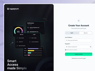 Smart Access UI – Modern Login & Signup Experience darkmodeui dashboardui dribbbledesign interfacedesign loginui minimaldesign modernui onboardingdesign productdesign saasdesign saasplatform signupui uidesign uidesigner uxdesign uxuidesign webappdesign webdesign