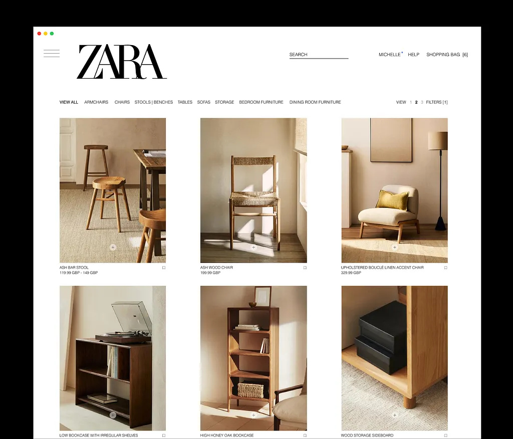 ZARA Furniture Product Listing Page UI Figma Design architecture design figma illustration landing page luxury luxurywebsite minimaldesign moderndesign popular trending ui uiux webdesign