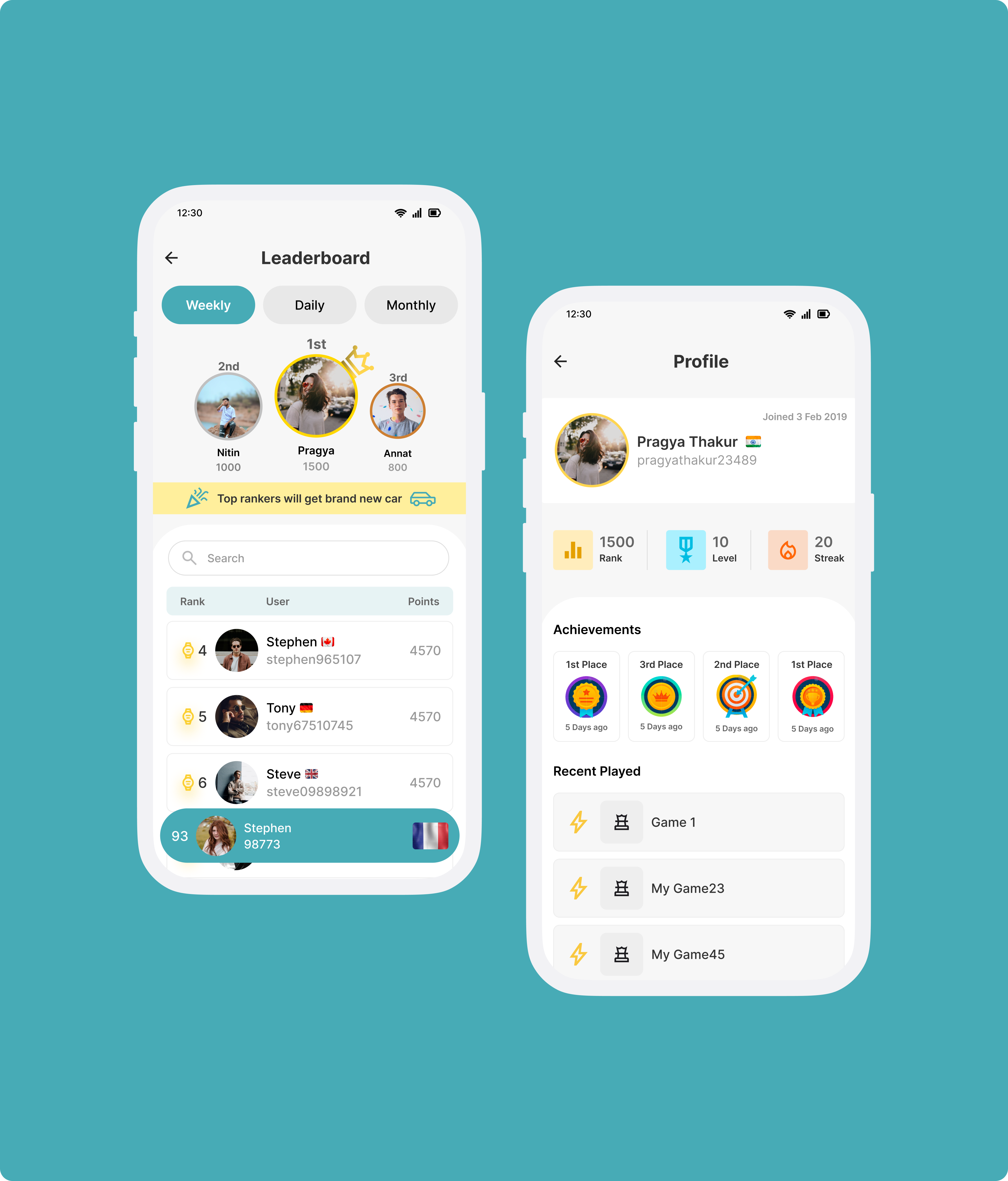 Gamified Leaderboard Screen for Mobile App gamification interactiondesign leaderboard mobileapp productdesign uidesign