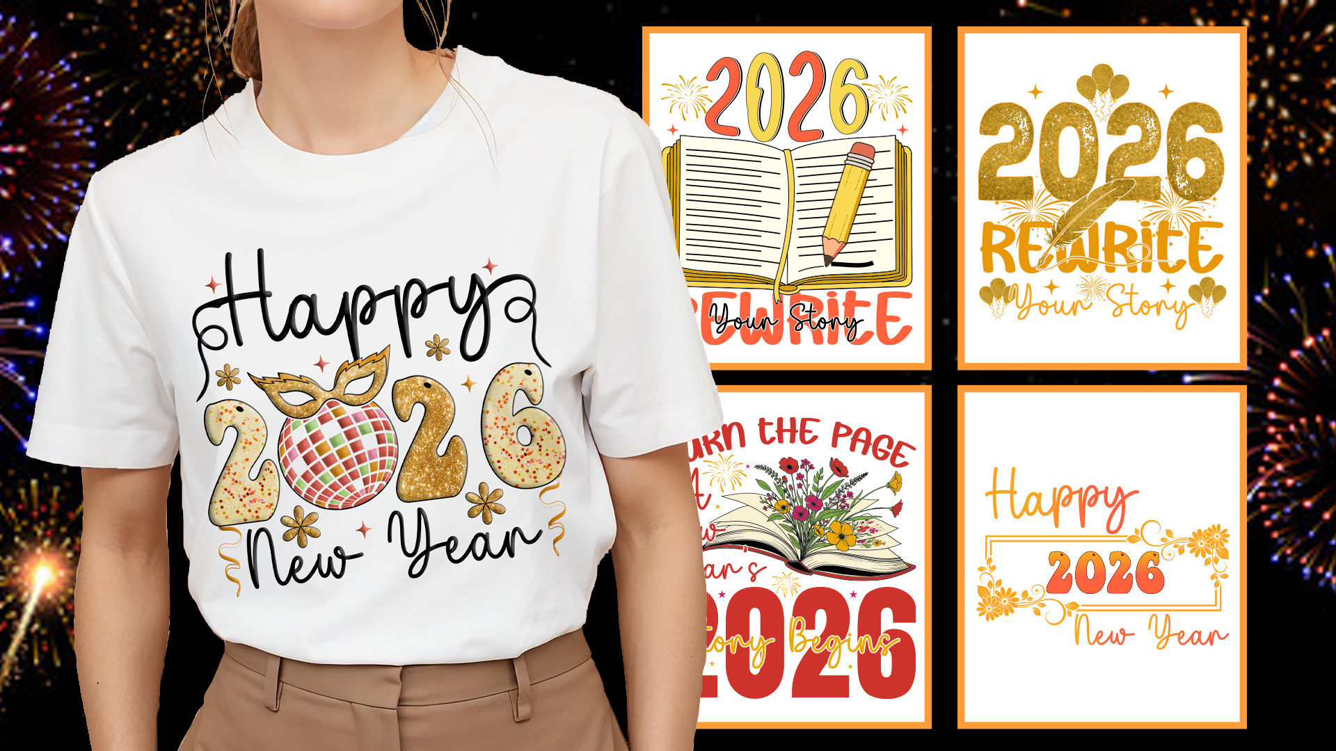 Example of Custom Happy New Year 2026 Tshirt Design