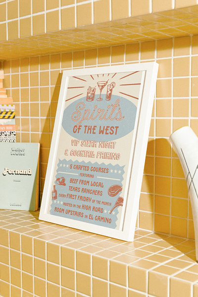 Western Restaurant Promotional Poster branding cocktail drink food poster print design promotional restaurant rope steak texas vintage western wine