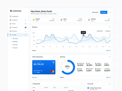 Light Dashboard - Lookscout Design System clean dashboard design layout saas ui user interface ux web application webapp