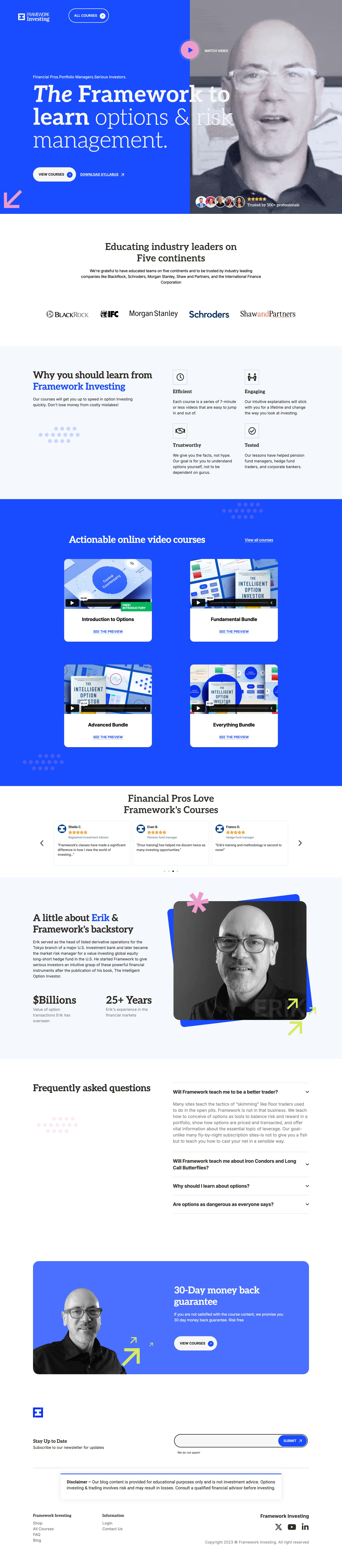 Framework Investing – Redefining Financial Education for Profess corporate design elearning figma finance framer landing page modern react redesign ui ux web design website development wisdmlabs wordpress