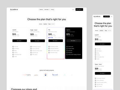 Pricing Page for AI Marketing Tool ai b2b b2c clean graphic design landing page marketing modern pricing saas section simple startup tech tool ui website