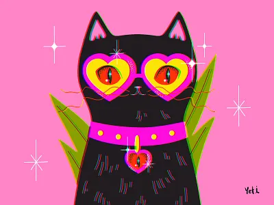 😼Cool cat illustration | Unsplash cat colorful design digital illustration graphic design heart illustration illustrator kitty plants vector vector illustration