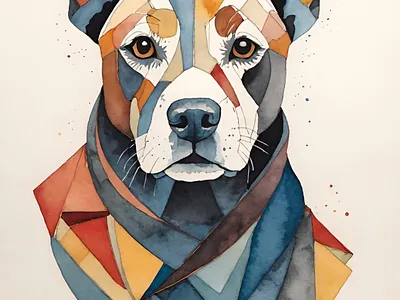The Modern Pup abstract contemporary cubist dog expressionism geometric illustration modern pet watercolor