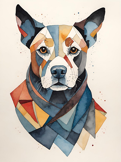 The Modern Pup abstract contemporary cubist dog expressionism geometric illustration modern pet watercolor