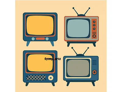 Group of Television analog antenna broadcast cartoon electricity electronic entertainment media news nostalgia old retro screen showing signal technology television tv vintage watch