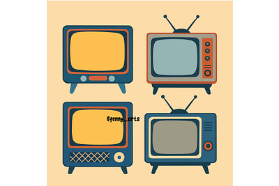 Group of Television analog antenna broadcast cartoon electricity electronic entertainment media news nostalgia old retro screen showing signal technology television tv vintage watch