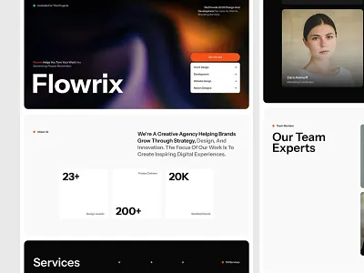 Flowrix – Creative Agency Website agency app appdesign branding design graphic design hero illustration landing page logo mobileapp ui vector