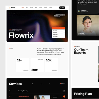 Flowrix – Creative Agency Website agency app appdesign branding design graphic design hero illustration landing page logo mobileapp ui vector