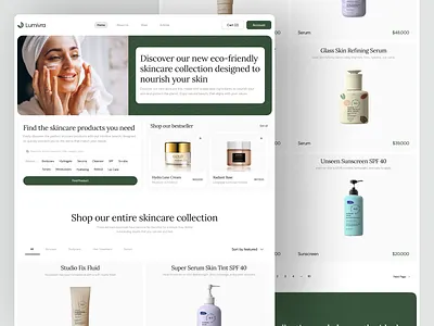 Lumivra – Clean Skincare Ecommerce Shop Page UI/UX beauty ecommerce clean ui design cosmetic design ecommerce ecommerce uiux luxury skincare minimal shop design modern ecommerce online shop product listing page responsive website shop shopify skincare skin care skincare shop page store ui uiux design ux