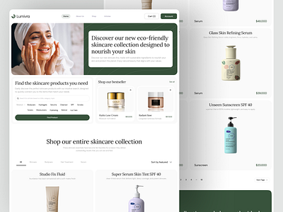 Lumivra – Clean Skincare Ecommerce Shop Page UI/UX beauty ecommerce clean ui design cosmetic design ecommerce ecommerce uiux luxury skincare minimal shop design modern ecommerce online shop product listing page responsive website shop shopify skincare skin care skincare shop page store ui uiux design ux