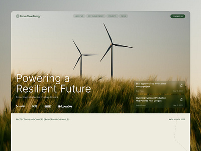 Renewable Energy Landing Page bioenergy biomass clean design energy growth landing landing page minimal page renewable solar ui uiux ux website wind