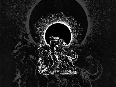cerberus under solar eclipse angel anime black branding cerberus darkart design illustration logo symbol ui