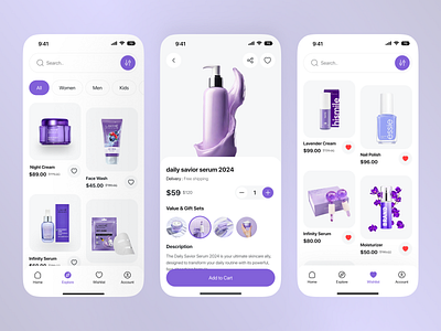 Beauty Store Mobile App beauty beautyapp cosmeticapp ecommerceui figmadesign luxury app design makeup mobile app makeup product minimalui mobile app mobile app design mobiledesign pastelui productpage skincare service app skincareapp uiux