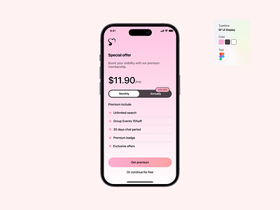 Premium Membership Screen appconcept appdesign cleanui datingapp designsystem figma figmadesign membership mobileappui moderninterface premiumplan pricingpage productdesign uidesign uiux uxdesign