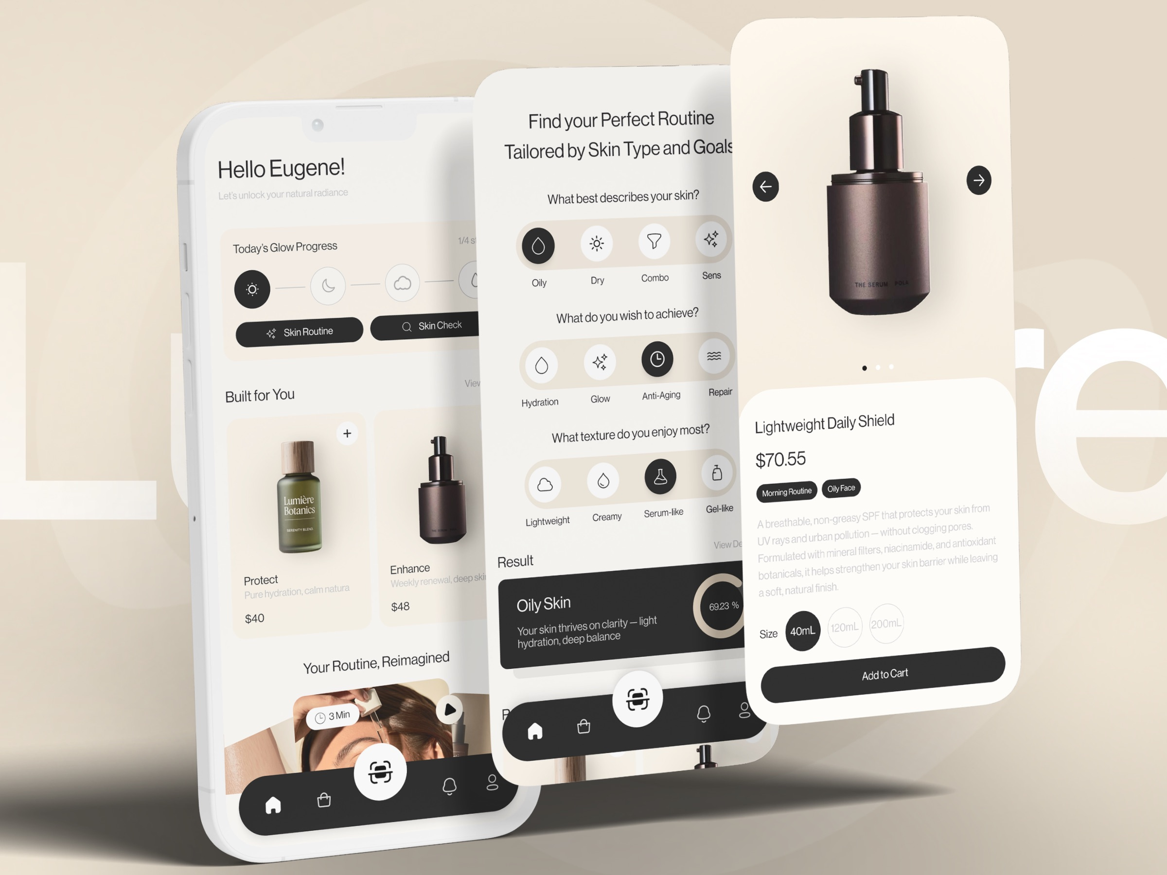 Lumière - Modern AI Beauty Skincare Ecommerce Mobile App Design app design beauty app ecommerce elegant luxury minimalist mobile app mobile responsive mobile ui product design professional shopify skincare skincare app store ui ui kit web design website wellness