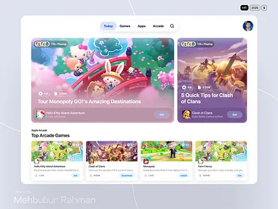 Apple App Store Redesign – Modern Arcade & Games UI Concept app cards design app discovery ui app store concept app store redesign apple app store apple ui arcade ui clean interface dashboard design games app ui gaming app ui glassmorphism hero section ios app design mehbubur rahman minimal design modern uiux product page ui trending ui website