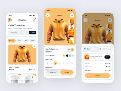 Fashion Store App UI Design app concept app design clean interface clothing store ecommerce design fashion app fashion trends hoodie product page mobile app online shopping product details shopping cart ui design ux ux inspiration