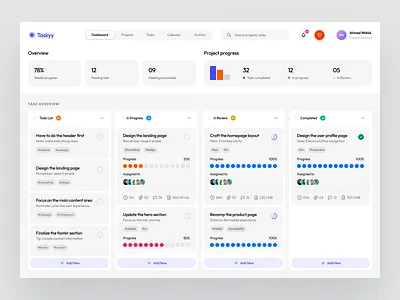 Taskyy admin panel clean design crm dashboard dashboard app management minimal product product design product ui task task management task ui ui ux web app web app ui