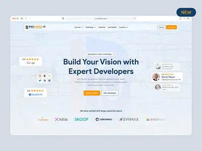 Modern Hero Redesign for Prolance IT ✨ b2b b2c branding client company dashboard design hero design hero section landing page logo product design saas testimonials ui ux web app web design website redesign