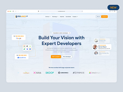 Modern Hero Redesign for Prolance IT ✨ b2b b2c branding client company dashboard design hero design hero section landing page logo product design saas testimonials ui ux web app web design website redesign
