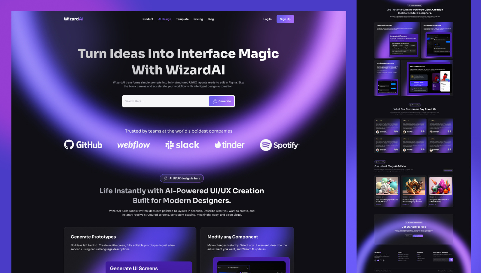 WizardAI- UI/UX Generator Website Landing Page 3d animation branding figma website graphic design home page landing page ui ux website