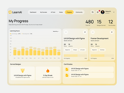 LearnAI – Smart Learning Dashboard ai dashboarddesign education educationapp learnai learning dashboard learning management platform online course saas dashboard uxdesign web design website