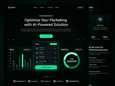 AIgenZ - AI Marketing Tools Website ai business clean creative design digital marketing gradient landing page landing page design marketing minimal modern saas startup technology ui design uiux ux design web design website website design