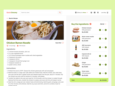 E-Grocery - Recipe Section delivery design desktop e commerce food delivery groceries market marketplace order recipe shop supermarket ui web web design