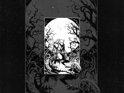 Cyborg rat in a mythical forest anime black branding cybrog darkart design illustration logo mouse rat symbol