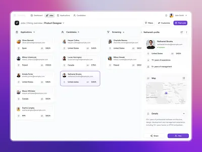 HR management platform | Hiring overview ai app app concept application board hr minimal saas ui ux web app
