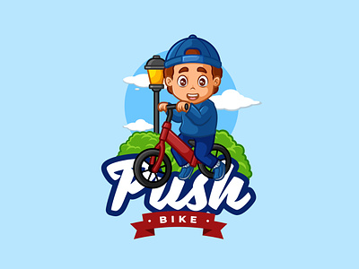 Push Bike bike cartoon character design illustration kids logo mascot push bike