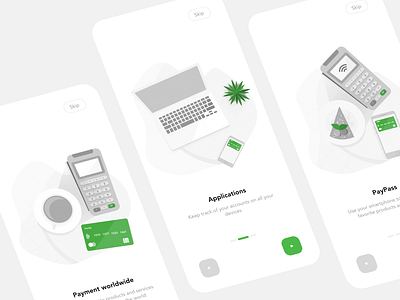 Onboarding screens "clover" app app banking card design illustration money ui ux