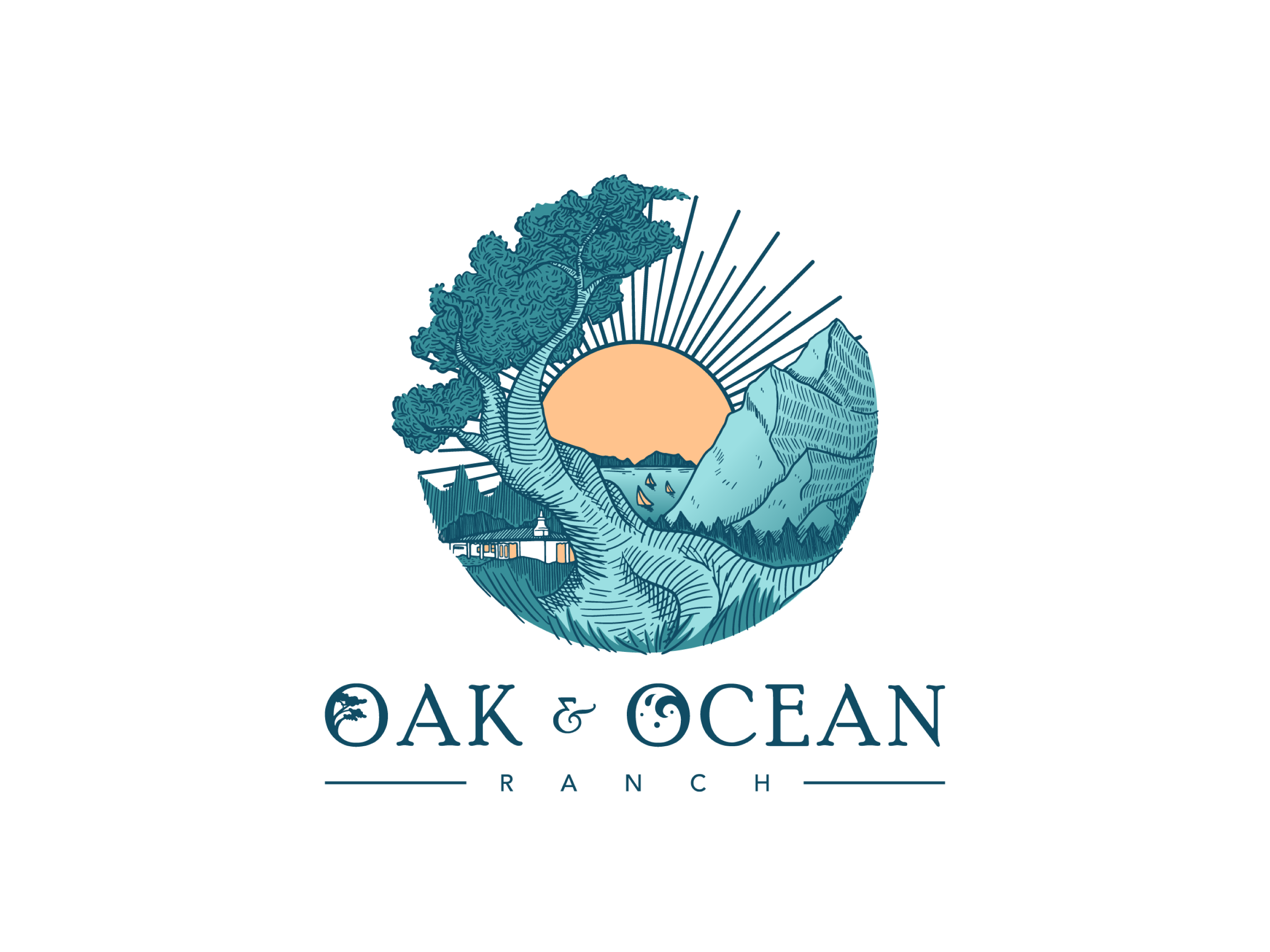 Oak & Ocean Logo Design beach branding graphic design hospitality hotel illustration logo ranch resort wellness yoga