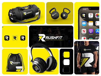 RUSHFIT Gym Logo and Brand Identity Design body buldir logo brand identity branding fitness logo fitness logo and branding fitness r logo gym brand identity gym company logo gym log gym logo design logo logo design logo for fintness logo for gym premium r logo r fitness logo r gym r gym logo r gym logo for you r logo dribble