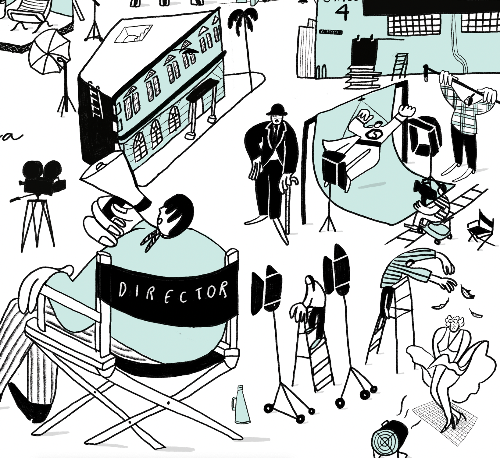 Large-Scale Illustrated Banner Hollywood’s Golden Vibe banner big scale hollywood illustration lona mural