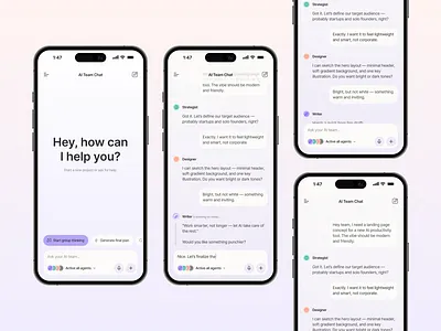 AI Team Chat — Multi-Agent Collaboration aichat aiux chatui designconcept futuristicux interactiondesign mobileui multiagentai uidesign uxdesign