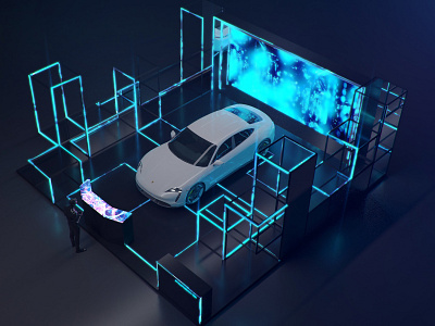 Porsche Taycan 3d animation branding design event show stage